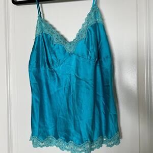 Y2K INC Silk and‎ lace Aqua blue top Medium